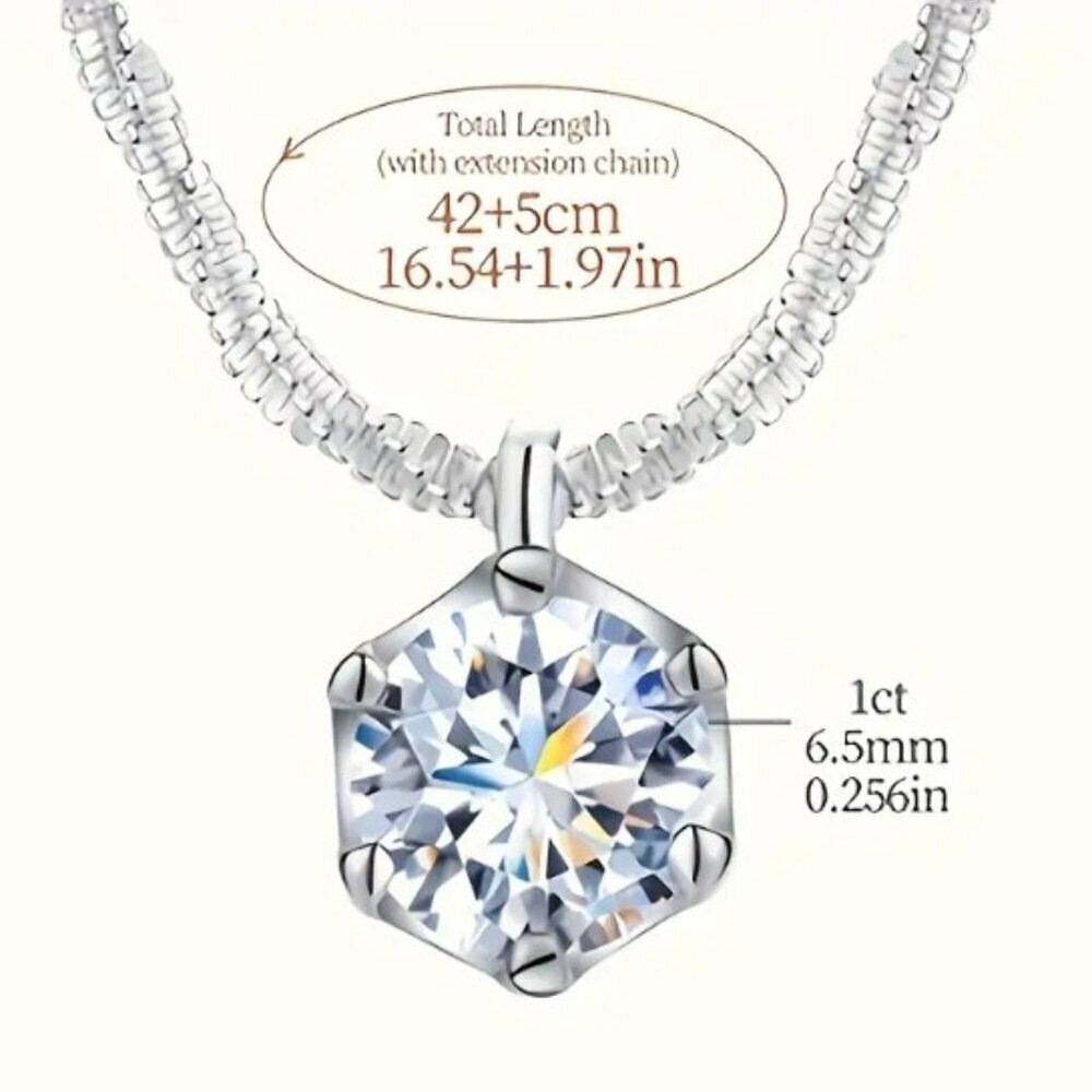 2 pc set 925 Silver Eternal Luxury 1 Carat Moissanite Stud Earrings + Pendant - Picture 4 of 10